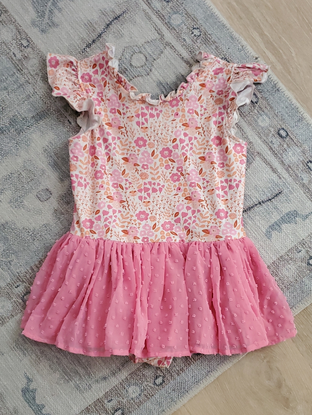 Cheeky Plum Girls Farrah leotard Citrus floral pattern pink ruffle skirt Sz8y
